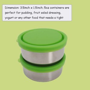 Ksooly 5 oz Leak Proof Snack and Side Dish Containers | Set of 2 (5 oz) | Spill Proof in Bags and Bento Boxes | Food Grade Stainless Steel with Seal Lids, Green