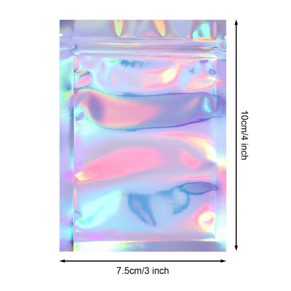 Mylar Bags - 100 Pieces Smell Proof Bags - Ziplock Bags Holographic Rainbow Color - 3x4 Inch Resealable Bags - Mylar Bags for Food Storage - Packaging Bags for Candy and Dried Fruits