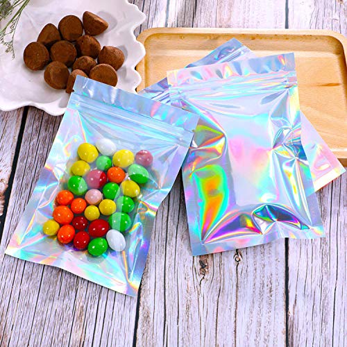 Mylar Bags - 100 Pieces Smell Proof Bags - Ziplock Bags Holographic Rainbow Color - 3x4 Inch Resealable Bags - Mylar Bags for Food Storage - Packaging Bags for Candy and Dried Fruits