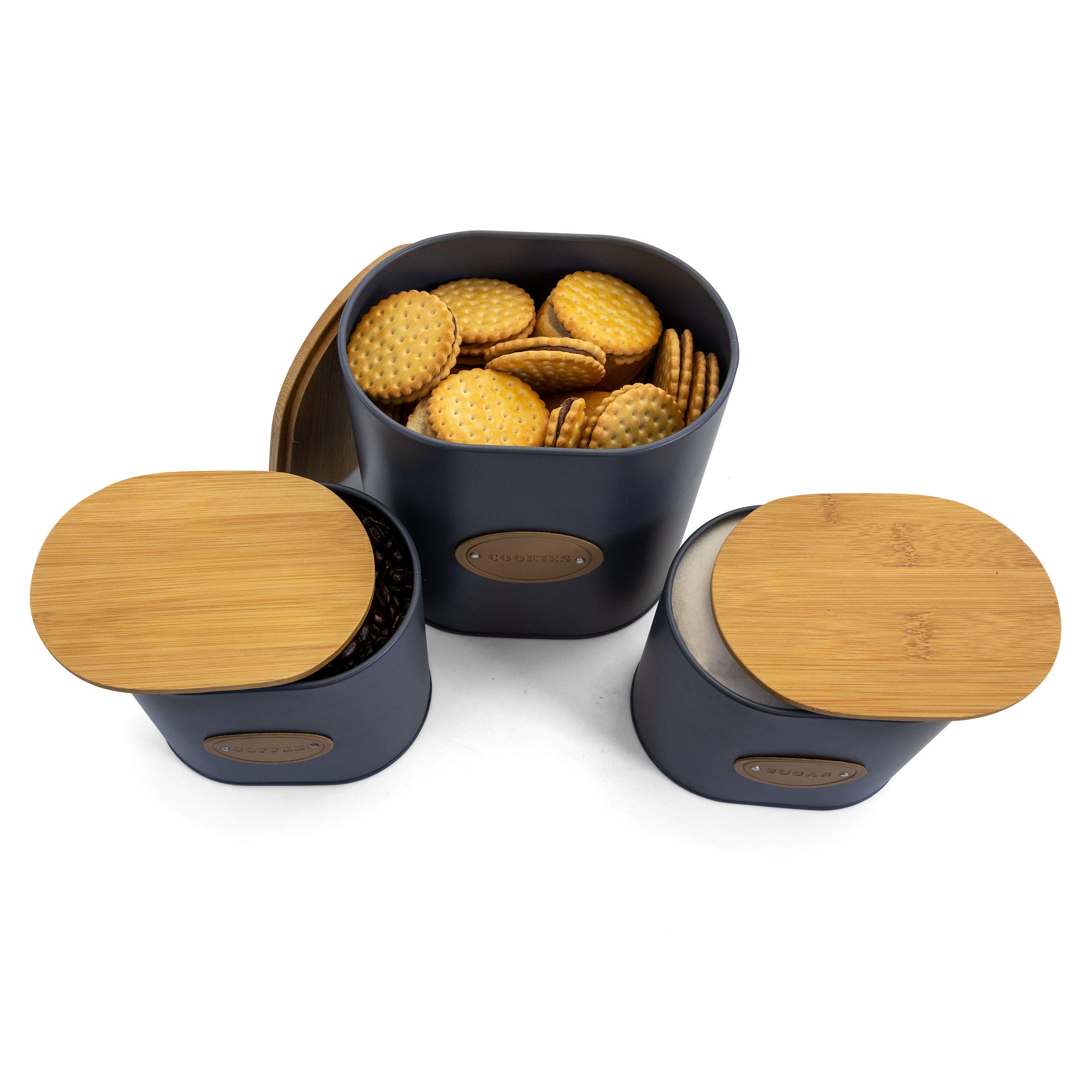 Megachef Kitchen Food Storage and Organization 5 Piece Canister Set in Grey with Bamboo Lids