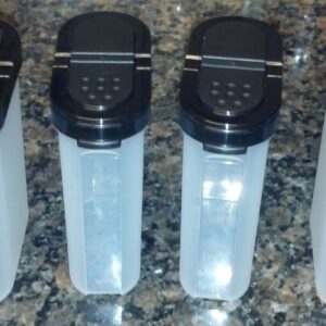 Tupperware Large Spice Shaker Set of Four. Black Seals