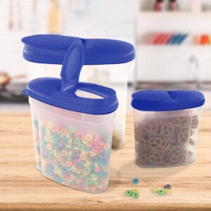 Imperial Home Cereal Dispenser 3 Piece Set, Airtight Plastic Food Storage Containers with Lids, Pantry Organization for Cereal, Flour, Sugar, Any Snack, Keeps Food Dry & Fresh, Clear with Blue Lids