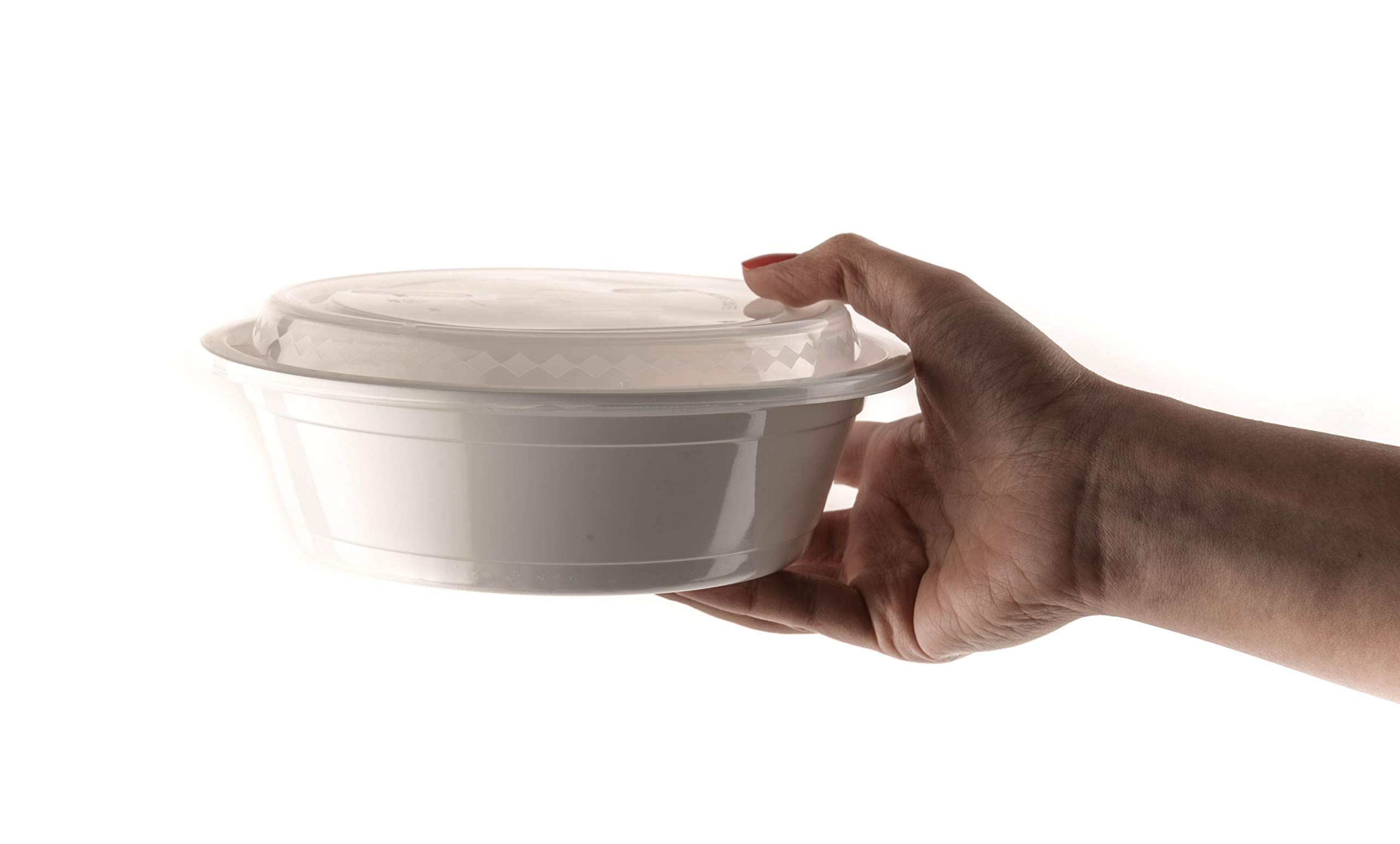 EcoQuality Meal Prep Containers [10 Pack] White Round Bowls with Lids, Food Storage Bento Box, Microwavable,Premium,Stir Fry | Lunch Boxes | BPA Free | Freezer/Dishwasher Safe | Disposable (16 oz)