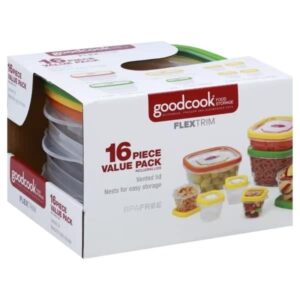 hansi naturals goodcook flex trim food storage clear containers with vented colored lids, 16 piece value pack