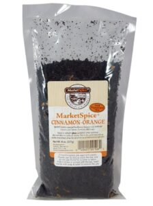 market spice cinnamon orange loose leaf tea, 8 oz. package with brewing and storage instructions. (cinnamon-orange 8 oz.)