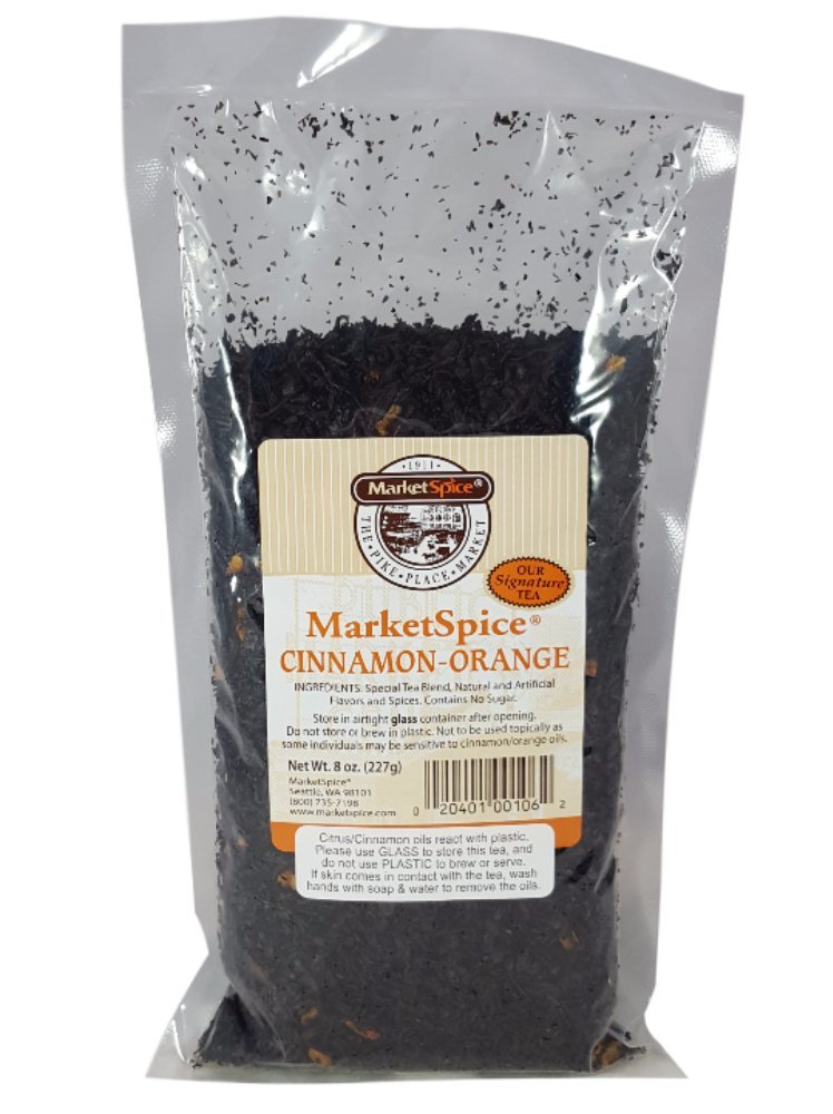 Market Spice Cinnamon Orange Loose Leaf Tea, 8 oz. Package With Brewing And Storage Instructions. (Cinnamon-Orange 8 oz.)