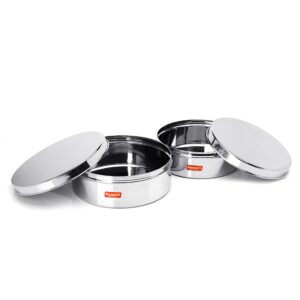 Sumeet Stainless Steel Flat Canisters/Puri Dabba/Storage Containers Set of 2Pcs (1.5Ltr,2.1Ltr)