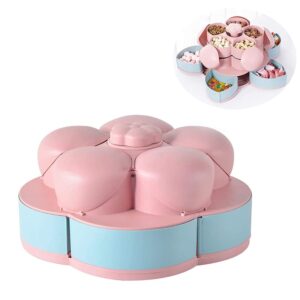 ygapuzi double deck snack box flower shaped rotating candy serving containers, 10 grid creative snacks storage tray for dried fruit, nuts, chips, olives (new pink)