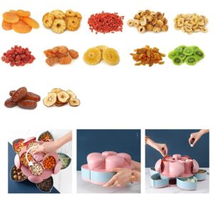 Ygapuzi Double Deck Snack Box Flower Shaped Rotating Candy Serving Containers, 10 Grid Creative Snacks Storage Tray for Dried Fruit, Nuts, Chips, Olives (New Pink)