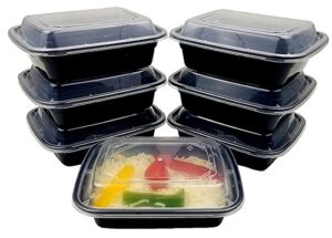 pactogo 12 oz. rectangular microwaveable black plastic disposable food storage container with lids - bpa free (pack of 25 sets)
