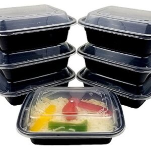 PACTOGO 12 oz. Rectangular Microwaveable Black Plastic Disposable Food Storage Container with Lids - BPA Free (Pack of 25 Sets)