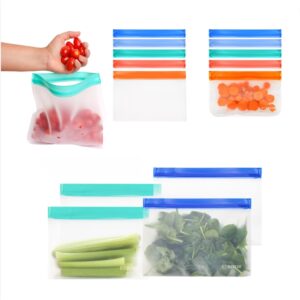 14 Pack Ecoberi Reusable Food Storage Bags, Leakproof, Freezer Bag, Sandwich, Snack, Travel Bag, Easy Zip Closure (Multi-14)