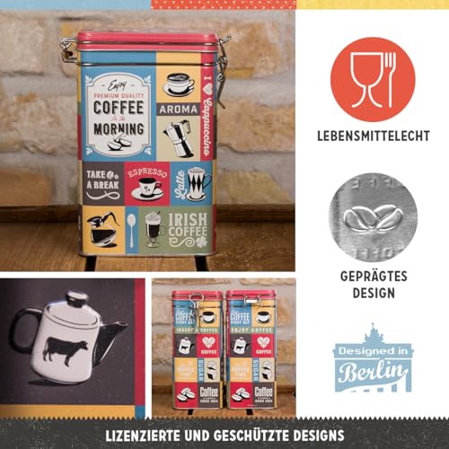 Nostalgic-Art Retro Coffee Tin Box, 44 oz, Coffee Collage – Gift idea for coffee lovers, Metal Clip Top Can, Decorative vintage design