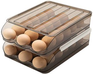 zydz automatic rolling egg holder for refrigerator, fridge organizers and storage space saver tray container bins box (two layers)