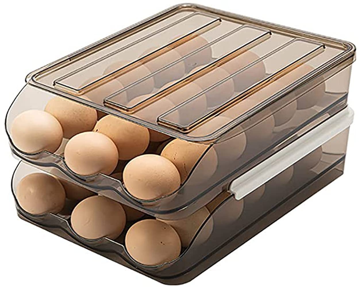 ZYDZ Automatic Rolling Egg Holder for Refrigerator, Fridge Organizers and Storage Space Saver Tray Container Bins Box (Two Layers)