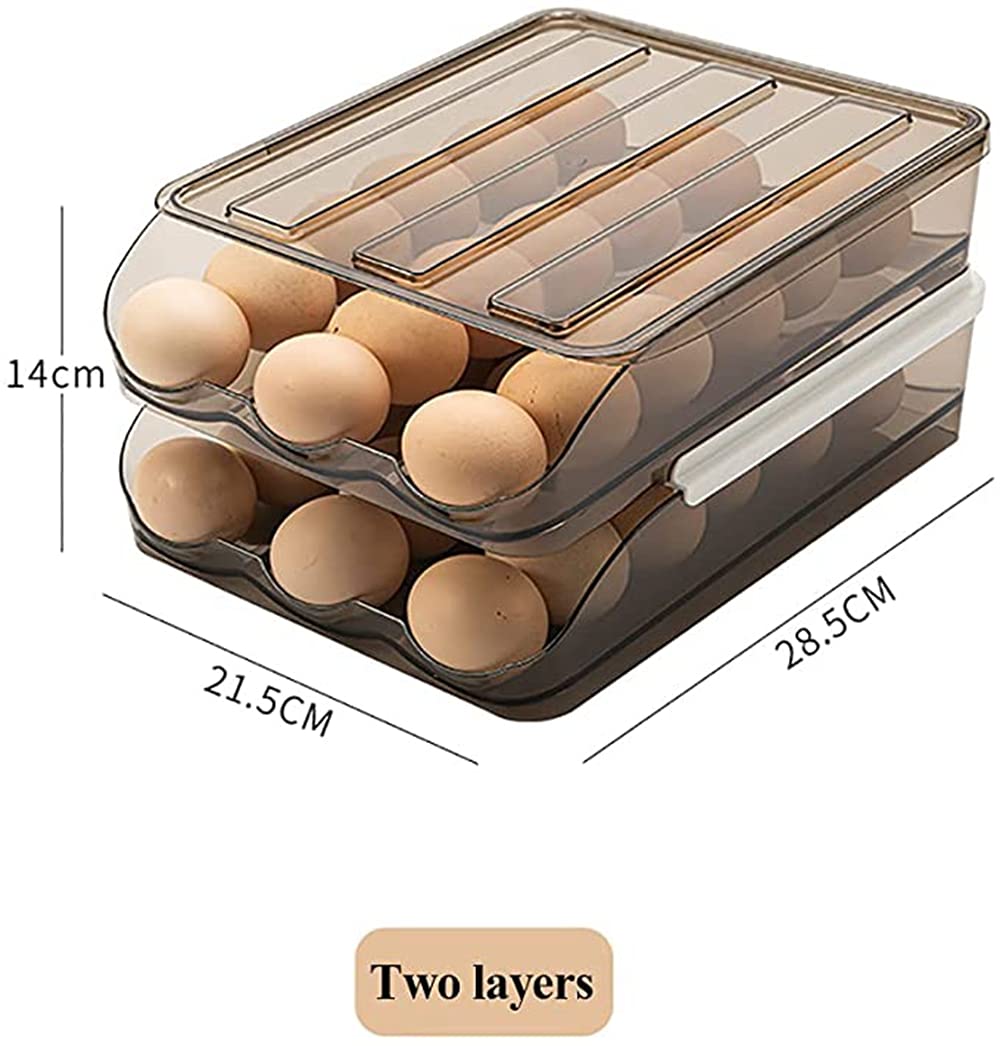 ZYDZ Automatic Rolling Egg Holder for Refrigerator, Fridge Organizers and Storage Space Saver Tray Container Bins Box (Two Layers)