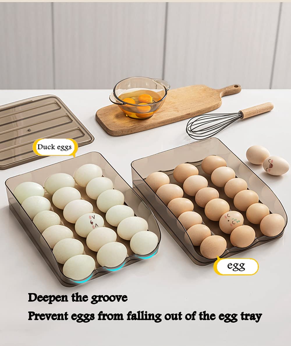 ZYDZ Automatic Rolling Egg Holder for Refrigerator, Fridge Organizers and Storage Space Saver Tray Container Bins Box (Two Layers)