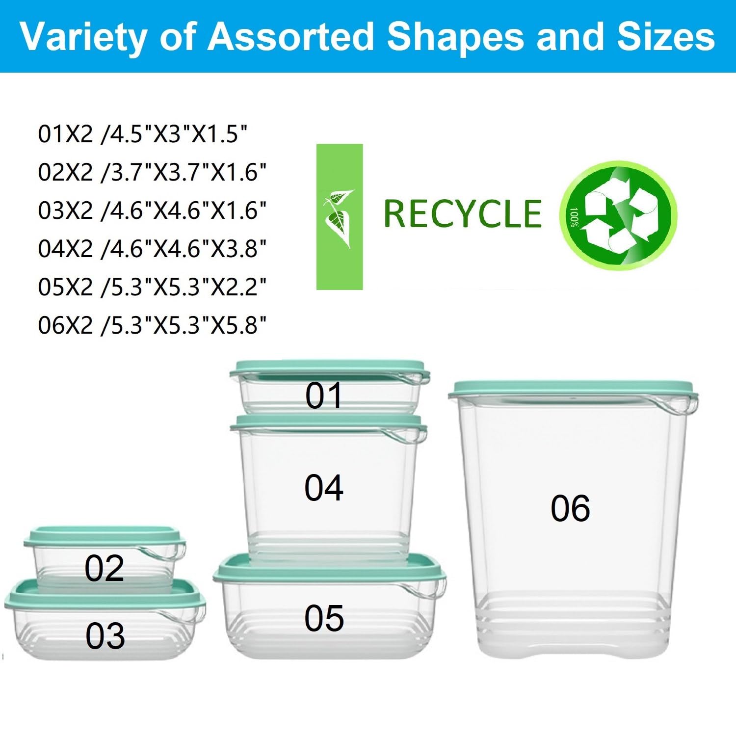 12 Piece Plastic Food Storage Container Sets with Lids Airtight, BPA Free Premium Reusable Plastic, Meal Prep Container Kitchen Sets