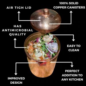 Sertodo Copper Kitchen Compost Canister | Heavy Gauge, Hand Hammered, 100% Pure Copper | Stylish and Sustainable (2 qt, Polished)