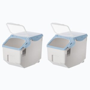 basicwise white plastic storage food holder containers, set of 2, with a measuring cup and wheels, medium, clear, (qi004138m.2)