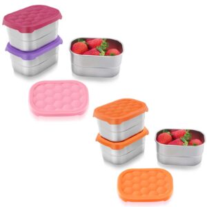 tanjiae bundle - 2 items stainless steel snack containers for kids | easy open leak proof small food containers with silicone lids