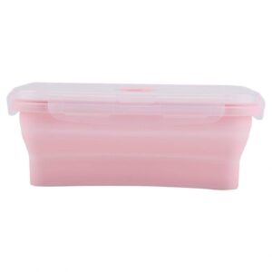 silicone food storage containers, rectangle lunch boxes collapsible meal prep containers for picnic travel, microwave freezer dishwasher safe(800ml pink)