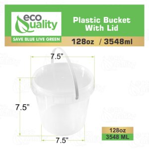 1 Gallon (128 oz) Clear Plastic Bucket with Lid and Handle (60 Pack), Ice Cream Tub with Lids - Food Grade Freezer and Microwave Safe Food Storage Containers, Round Plastic Pail Container, BPA Free