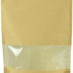 50 Rice Paper Stand-up Zip Pouch with Window (Medium, Natural Kraft)