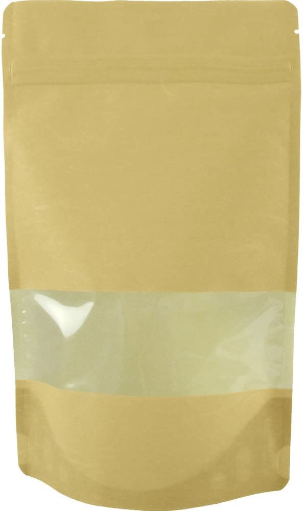 50 Rice Paper Stand-up Zip Pouch with Window (Medium, Natural Kraft)