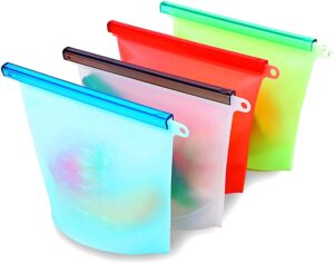reusable food storage silicone bags set of 4, airtight, leakproof food preservation bags for fruit, vegetables, meats, great as sandwich bags - heat & cold resistant, 17 ozx4 (total 68 oz)