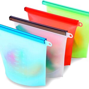 Reusable Food Storage Silicone Bags Set of 4, Airtight, Leakproof Food Preservation Bags for Fruit, Vegetables, Meats, Great as Sandwich Bags - Heat & Cold Resistant, 17 ozx4 (total 68 oz)