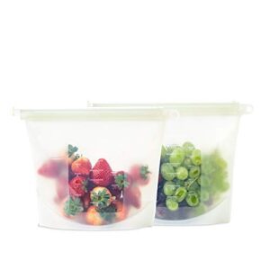 silicone slide n' save bags by modfamily - (1.5 liter) reusable eco friendly & bpa free - airtight & leak proof (2 pack)