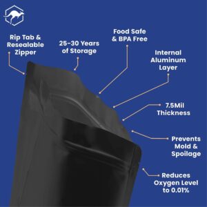 15x Silver 5 Gallon Wallaby Mylar Bag - (5 Mil) + 60 Black Mylar Bag Bundle - 1 Gallon Stand-Up Zipper Pouches - (7.5 Mil-10’’x14’’), Oxygen Absorbers, Labels - Resealable Zipper, Heat Seal, FDA Grade