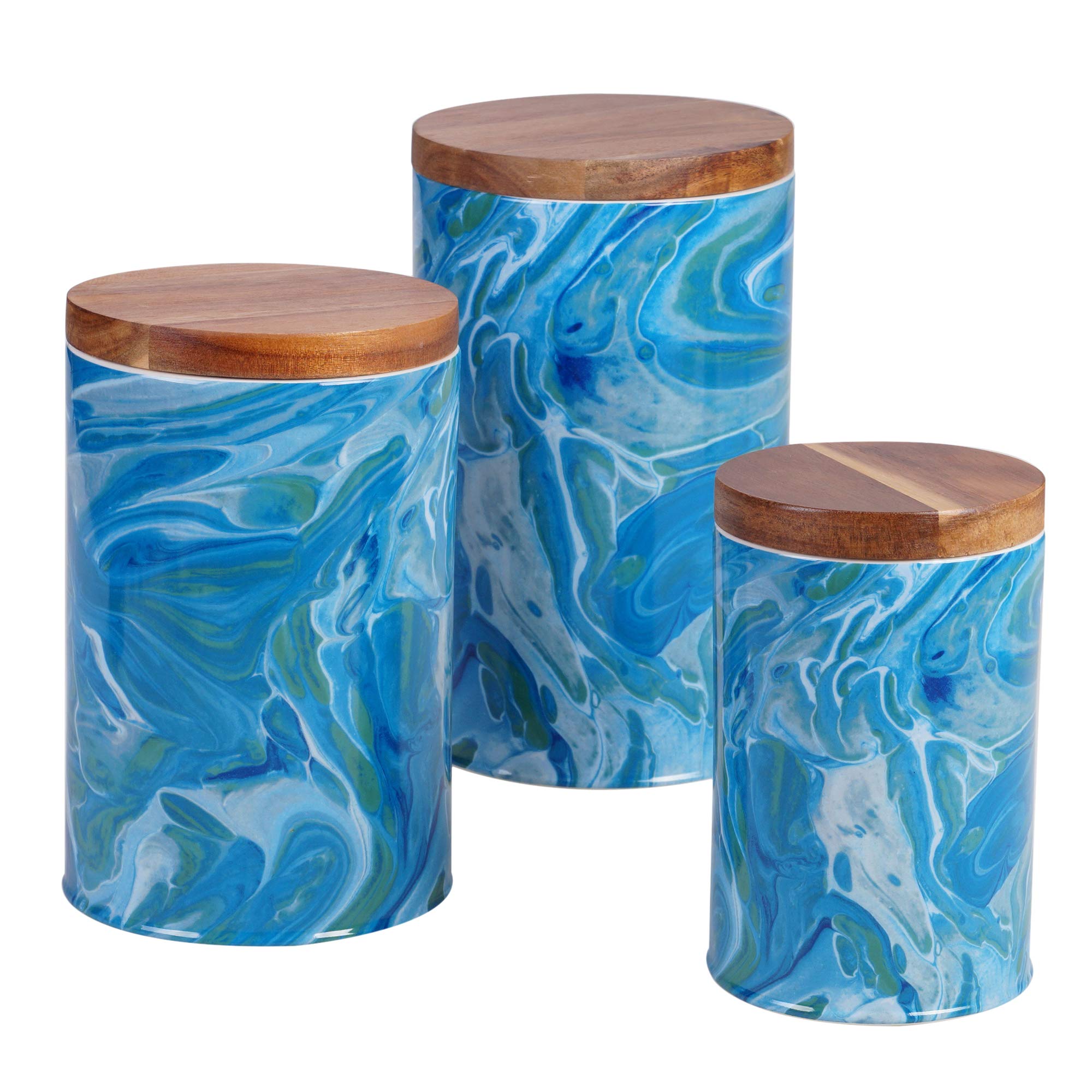 Certified International Fluidity 3 Piece Canister Set with Bamboo Lids, 30 oz, 64 oz, 96 oz. Capacity, Multi Colored