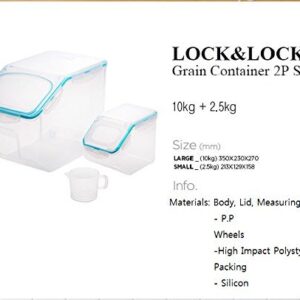 Lock & Lock Grain Rice Storage Bin Dog Food Containers Set Leak Proof Locking Lid 10kg(12L) + 2.5kg(3L)