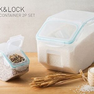 Lock & Lock Grain Rice Storage Bin Dog Food Containers Set Leak Proof Locking Lid 10kg(12L) + 2.5kg(3L)