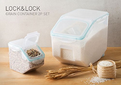 Lock & Lock Grain Rice Storage Bin Dog Food Containers Set Leak Proof Locking Lid 10kg(12L) + 2.5kg(3L)