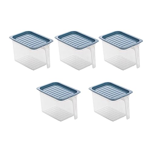 Cabilock Flour Container 5pcs Kitchen Food Containers 3 Layer Fridge Storage Bins Organizer with Lids Handle for Refrigerator Cabinet Desk Blue Size S Freezer Storage Bins