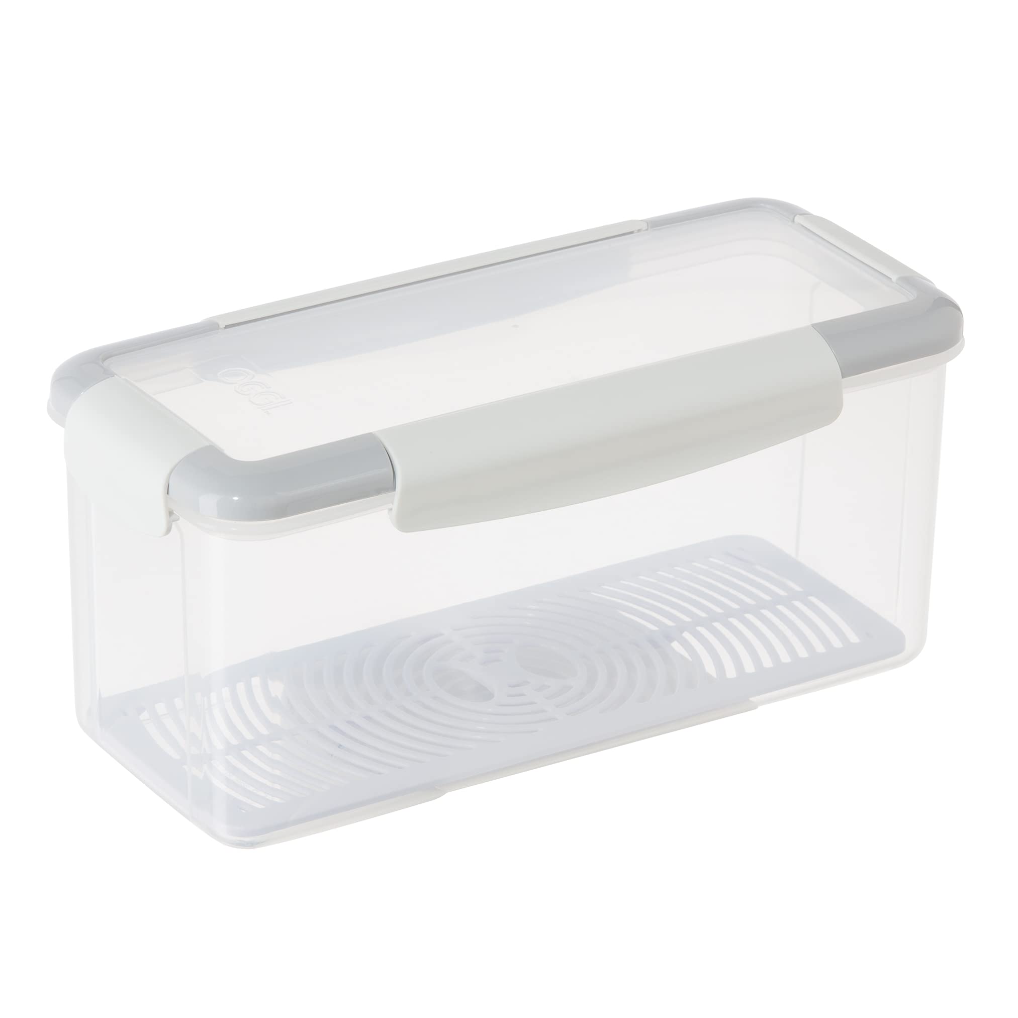 OGGI FreshLock Rectangular Storage Container- 88oz(11 cup), Airtight Food Storage, Pantry Organization Dishwasher, Microwave & Freezer Safe, Clear/Gray