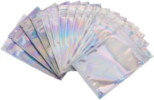 resealable foil ziplock bags 100 pieces- resealable smell proof foil ziplock pouch - party favor food safe storage - reusable lip gloss packaging - jewelry storage pouches small gram baggies