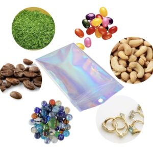 Resealable Foil Ziplock Bags 100 Pieces- Resealable Smell Proof Foil Ziplock Pouch - Party Favor Food Safe Storage - Reusable Lip Gloss Packaging - Jewelry Storage Pouches Small Gram Baggies