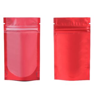 100 Translucent/Red Poly Resealable Stand Up Heat Sealable Reusable Pouch (5" x 7", Translucent/Red)