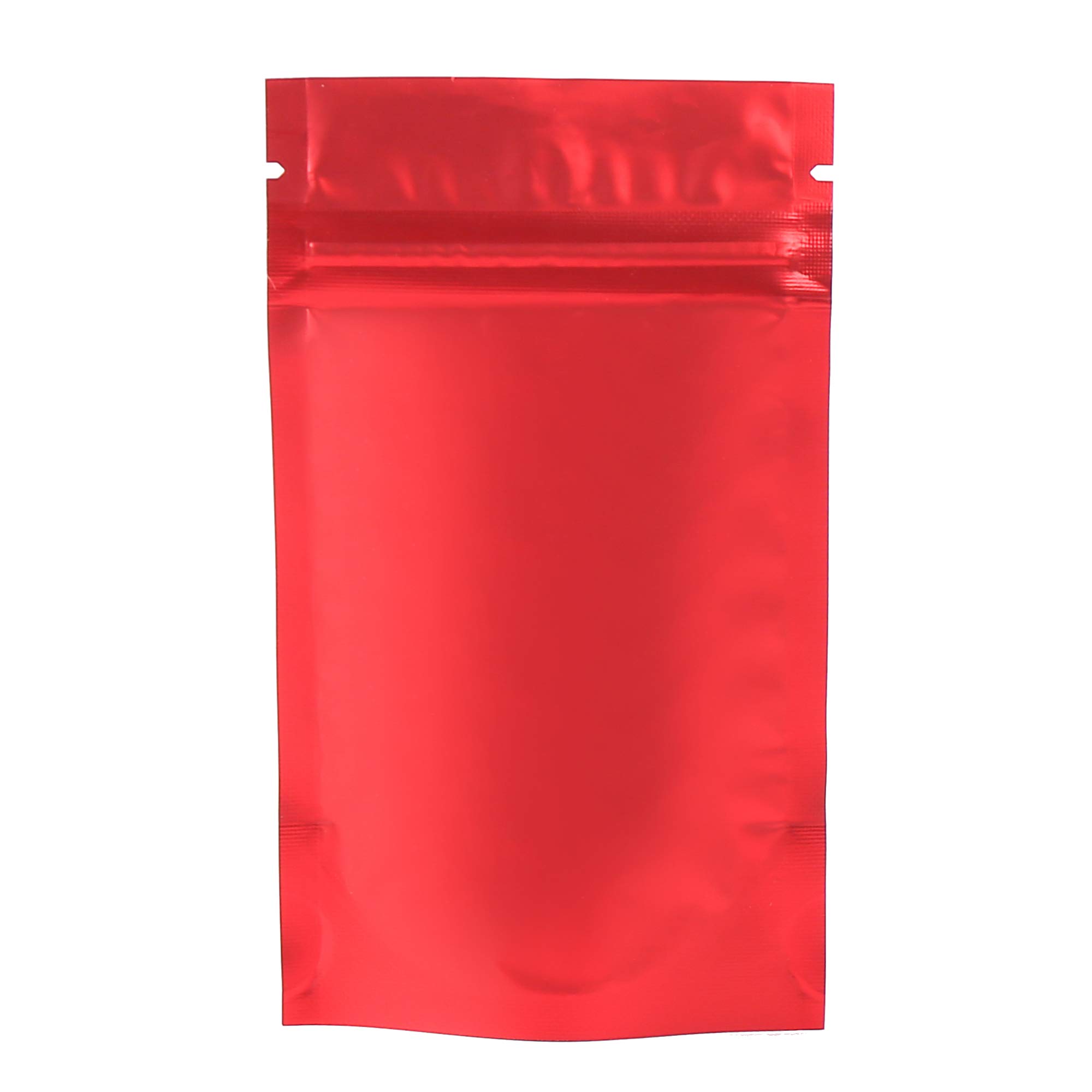 100 Translucent/Red Poly Resealable Stand Up Heat Sealable Reusable Pouch (5" x 7", Translucent/Red)