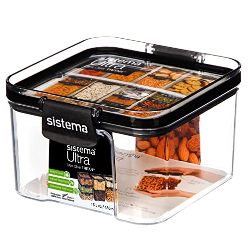 Sistema Tritan Ultra Collection Square Storage Container, 1.9 Cup/15.5 Ounce, Clear with White/Gray