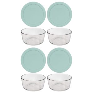 pyrex (4 7201 4 cup glass dishes & (4) 7201-pc 4 cup muddy aqua lids made in the usa