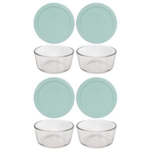 Pyrex (4 7201 4 cup Glass Dishes & (4) 7201-PC 4 Cup Muddy Aqua Lids Made in the USA