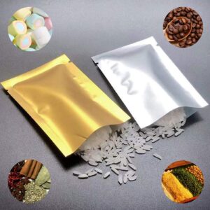 Markeny 200pcs Matte Sample Pack Flat Open Top Resealable Tear Notch Aluminum Foil Mylar Bags (2.4 x 3.5", Double-Sided Glossy)