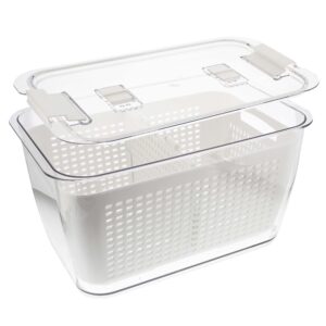 spec101 plastic food storage 10in - kitchen strainer container with lid, large fridge containers for fruits, vegetables