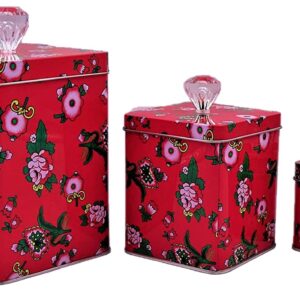 hadaaya Square Red Tin Can Empty Cube Steel Box Storage Container with Crystal Knob for Powder Treats, Gifts, Favors, Loose Tea, Coffee and Crafts, Mini Portable Small Storage Kit, Valentine Day Gift