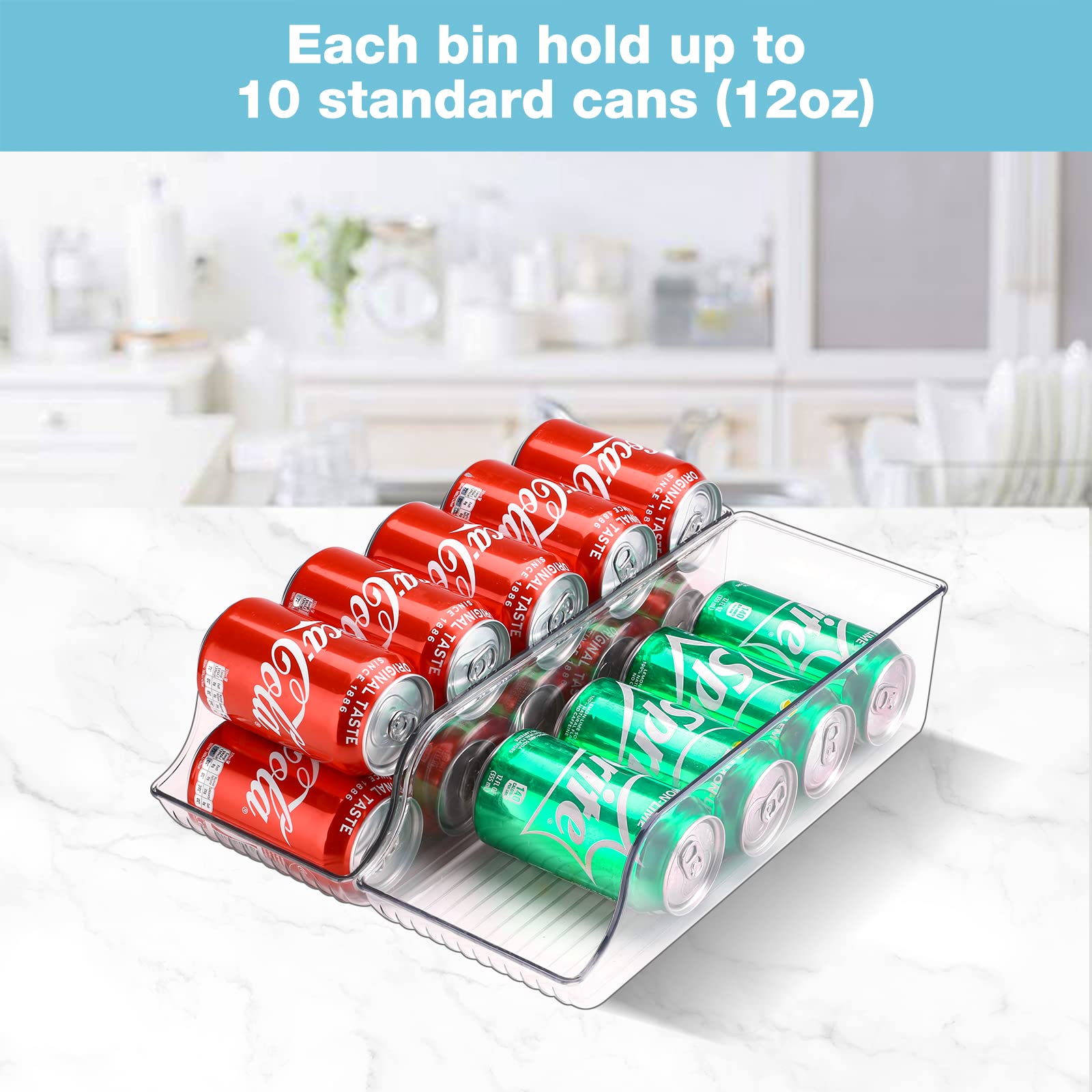 Puricon 2 Pack Can Drink Dispenser Organizer for Refrigerator Bundle with 2 Pack Fresh Food Containers for Fridge, Kitchen Fruit Storage Accessories Vegetable Keeper Produce Saver